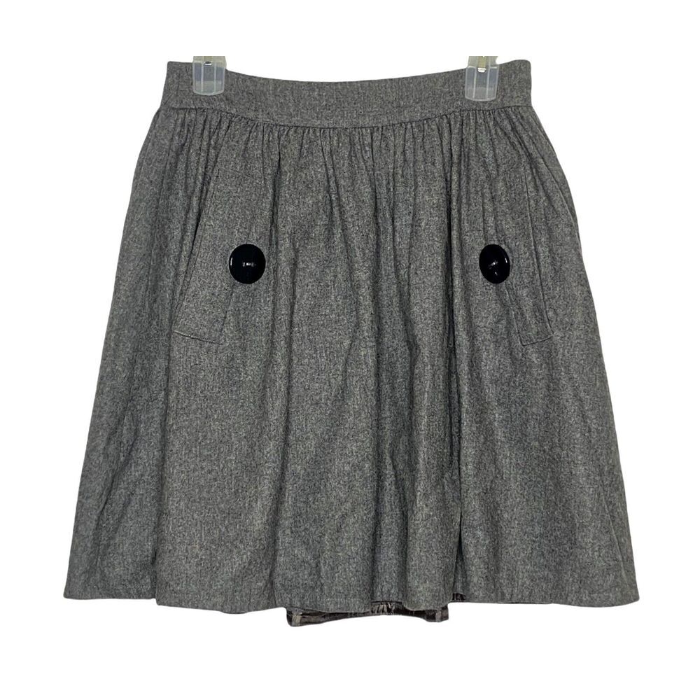 Anthropology Wool Skirt Taikonhu Sz 8 Front Pockets Big Buttons Gray Nice D
